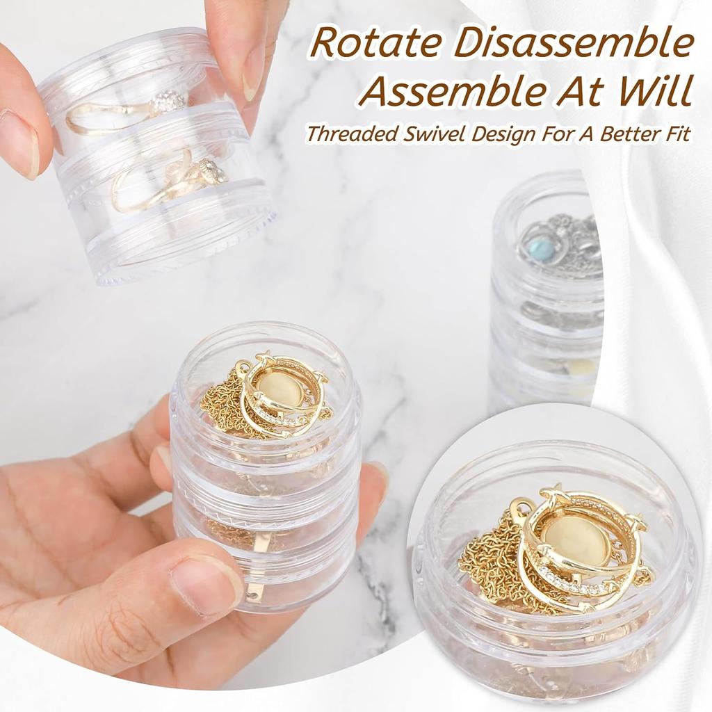 5 Sets Stackable Round Plastic Containers Clear Bead Storage Containers Box with 5 Compartment Mini Travel Jewelry Organizer Box