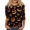Women Casual 3/4 Sleeve Halloween Print Pullover Top Round Neck Lightweight Soft Fabric Comfortable Fit