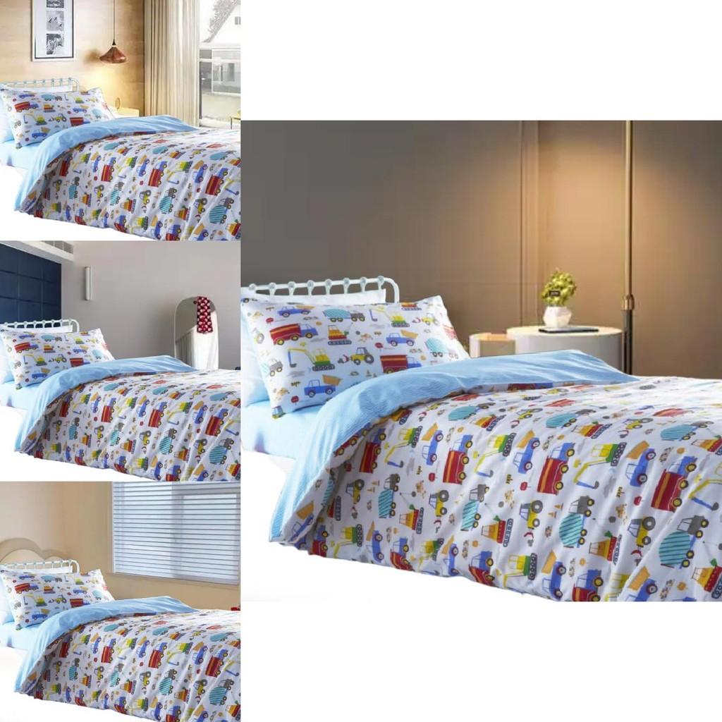 Car Trucks Diggers Cartoon Pattern 3d Digital Printed Bed Set With Polyester Cotton For Kids Bedroom Decor