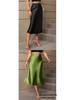 European & American Satin A-line Midi Skirt – Elegant Style, Polyester Fabric