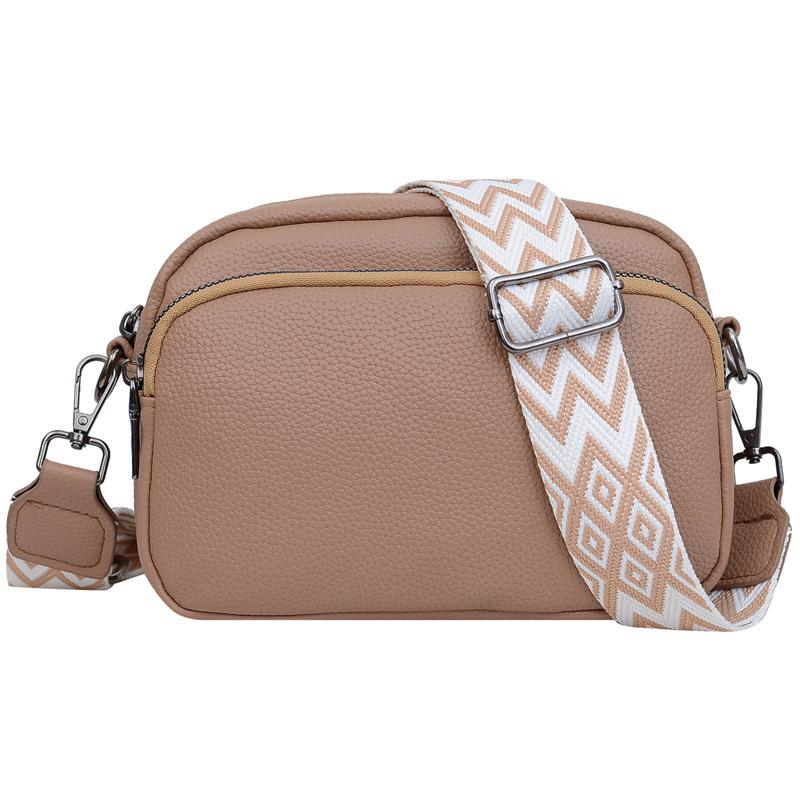 1 Piece Ladies Pure Color Pu Messenger Bag Fashion Wide Shoulder Strap Women'S Bag Multi-Flap Pocket Pants Square Bag Quality