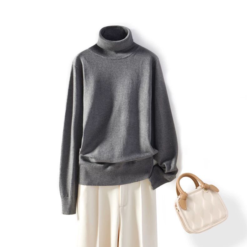 Damski sweter z golfem Jesień Zima Jednolity kolor Plus Size Dzianina Miękki Luźny Dzianinowy Sweter Top