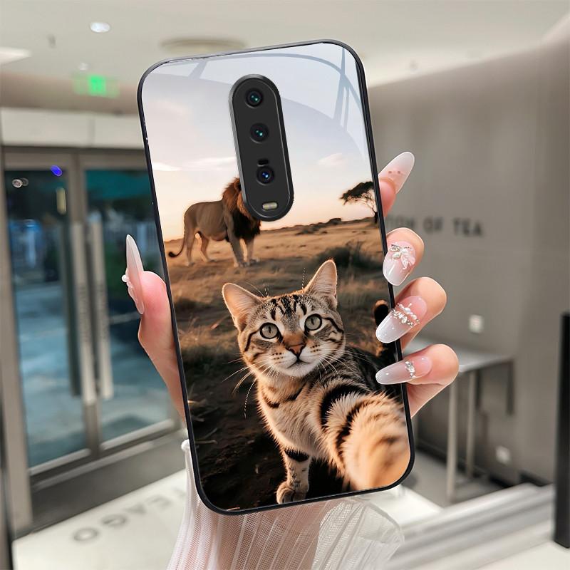 Cute Cartoon Cats Flower Case For Xiaomi Mi 9T Redmi K20 Pro Poco F2 Tempered Glass Phone Case Protective Back Cover Hard Shell