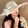 Pearl lace strap straw hat women's summer big brim seaside vacation bow sun hat sun hat
