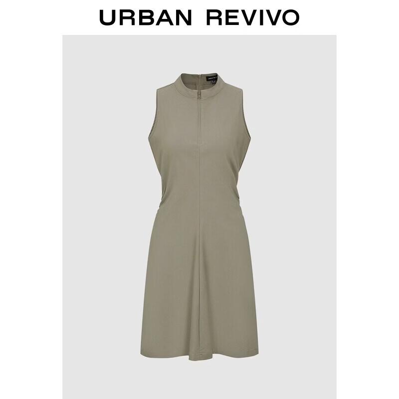 UR2026 Women s Pleated Stand Collar Sleeveless Dress L