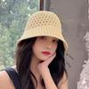 Bucket Hat Spring Summer Hollow Knitted Hat Solid Color Sunhat Fisherman Caps Casual Foldable Beach Cap