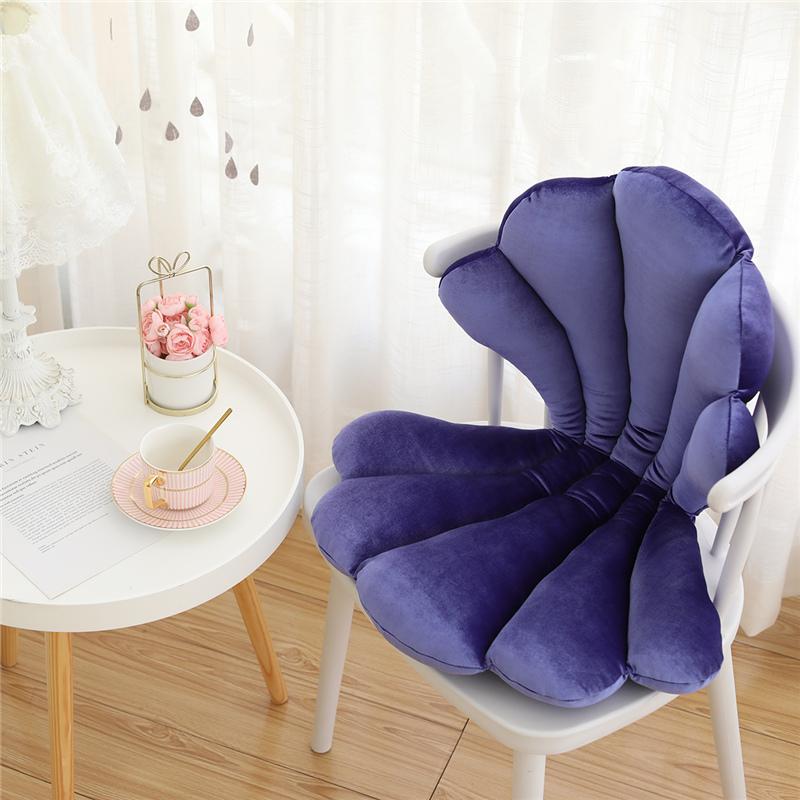 Luxury Velvet Shell Stuffed Chair Seat Cushion Art Style Shell Back Cushion Blue Rose Princess Sea Shell Home Pillow Decor