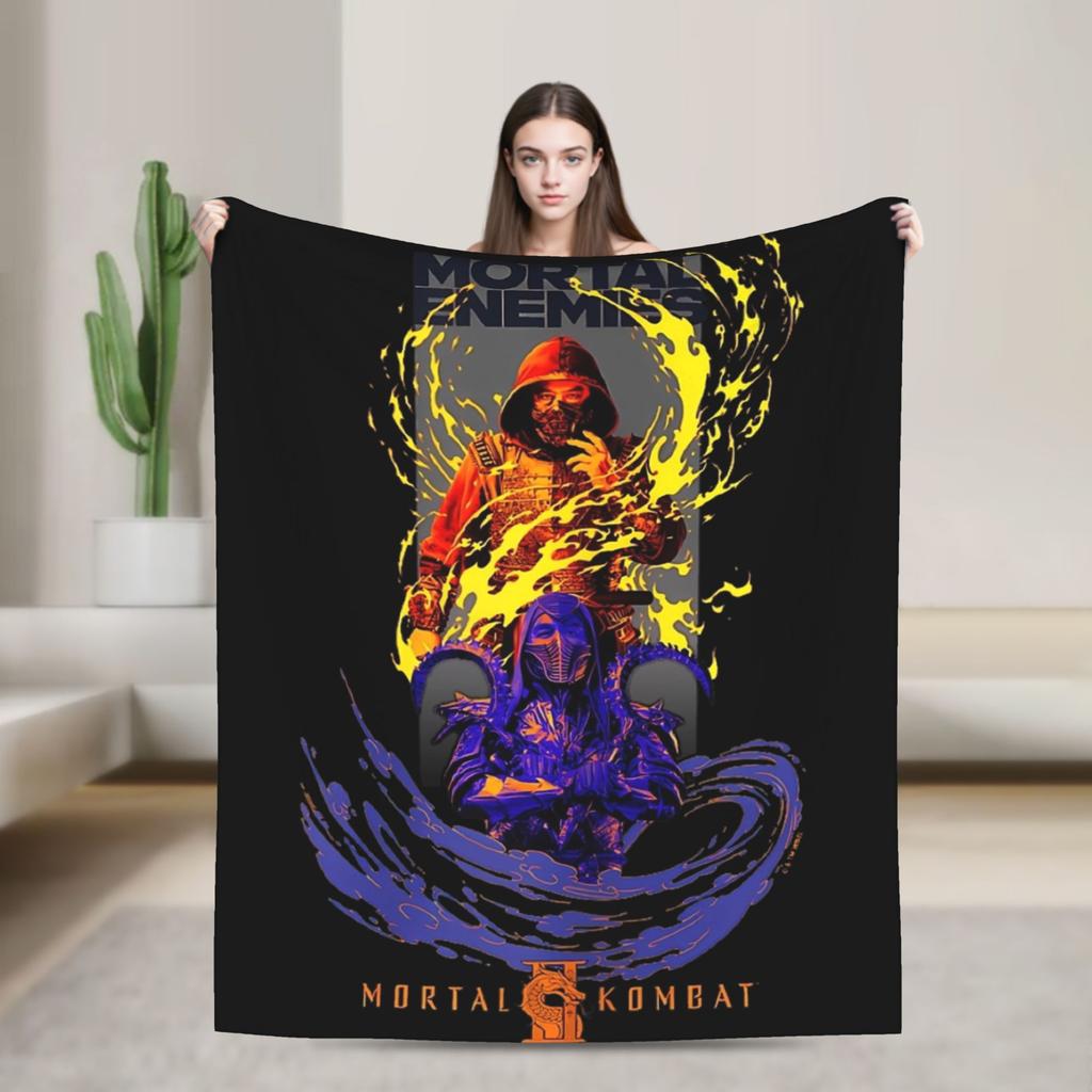 Mortal Kombat 2 Duotone Fighters Blanket Cover Velvet Lightweight Throw Blanket for Outdoor Travel Bedspread