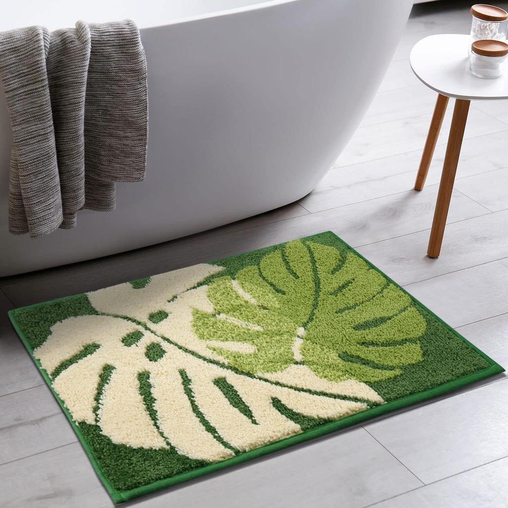 Two Leaf Super Soft Microfiber Bath Mat Super Absorbent Anti-Skid Door Mats for Home/Bathroom Mat/Bedroom/Kitchen/Floor Mat (Green) Pack of 1