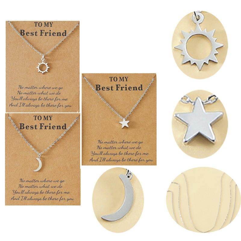 Stainless Steel Fashion Pendant Sun Crescent Moon Star Clavicle Chain Necklace For Women Jewelry Party Friend Gifts