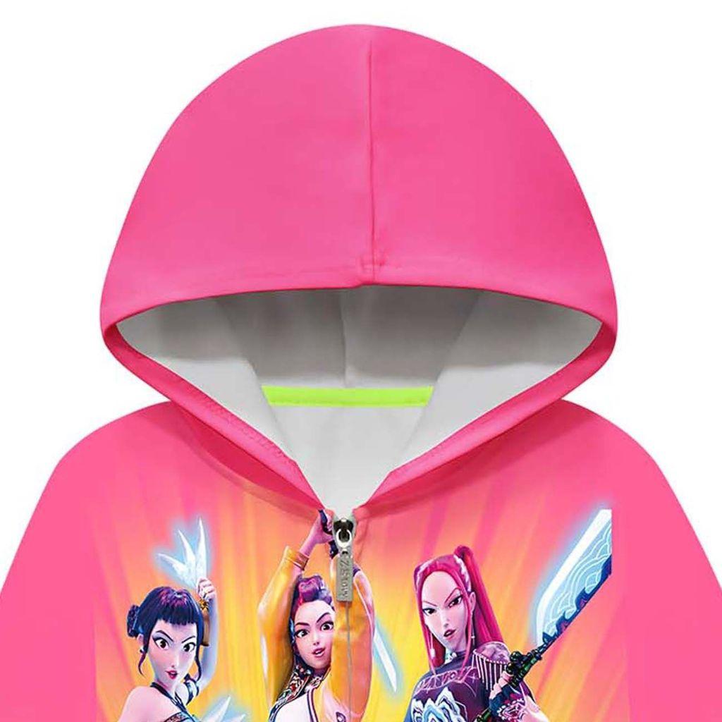 Dětská Dívčí POP Zpěvačka Rumi Zoey Mira Potištěná Neformální Mikina s Kapucí na Zip s Dlouhým Rukávem Bunda Kabát