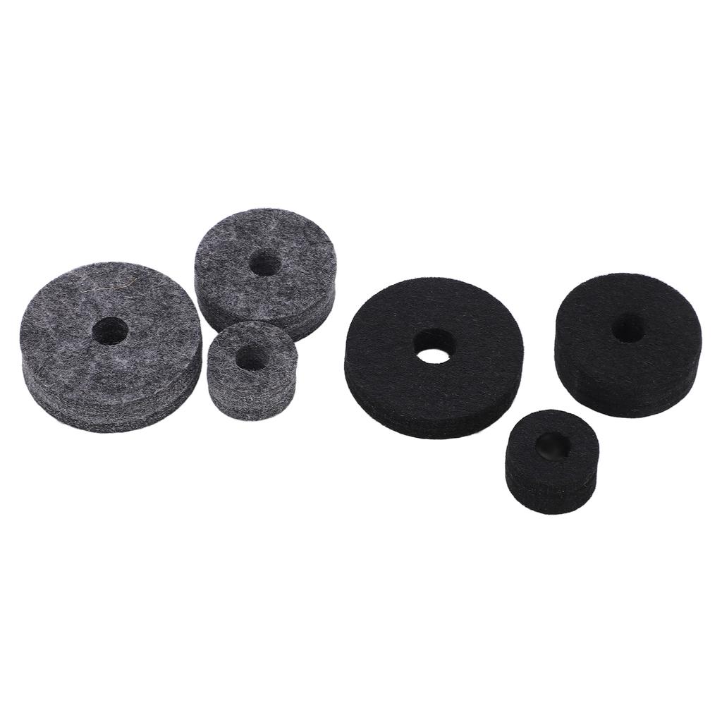 6PCS Drum Felt Pad Set Multiple Sizes Cymbal Non Slip Washer Replacement Black and Gray
