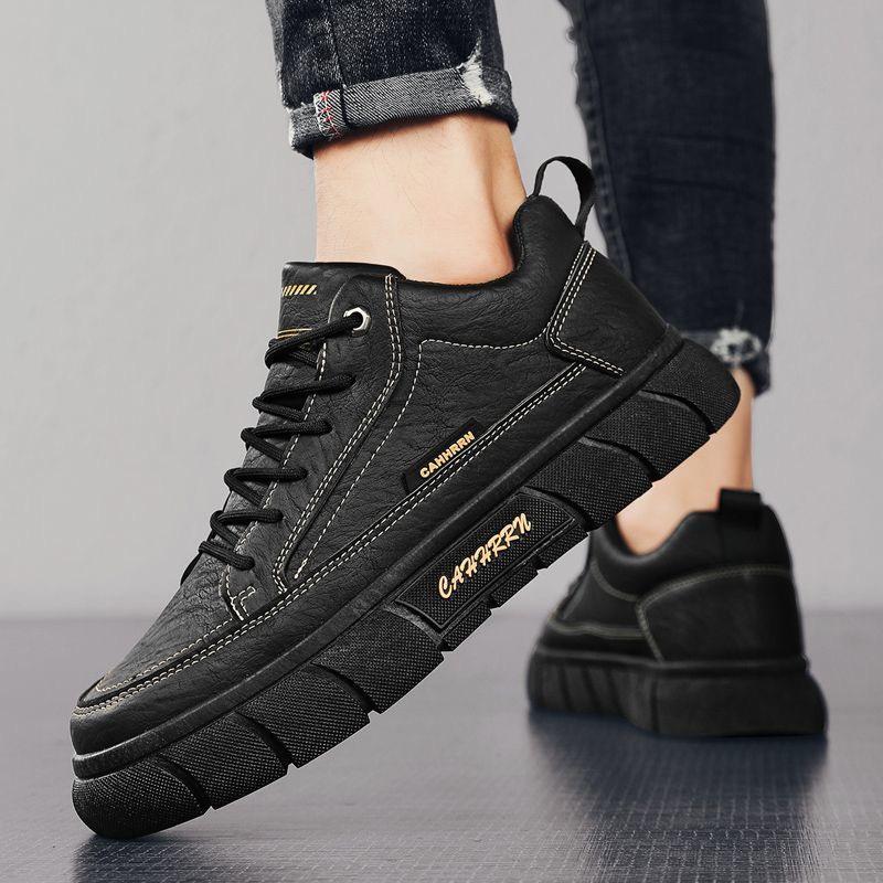 Men's Black Waterproof Non-slip Leather Chef & Work Shoes, Versatile Casual Sports Skate Shoes