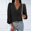 Blusa da Donna Casual Elegante Manica Lunga Scollo a V Colore Unico Larga Camicia Autunnale da Pendolare