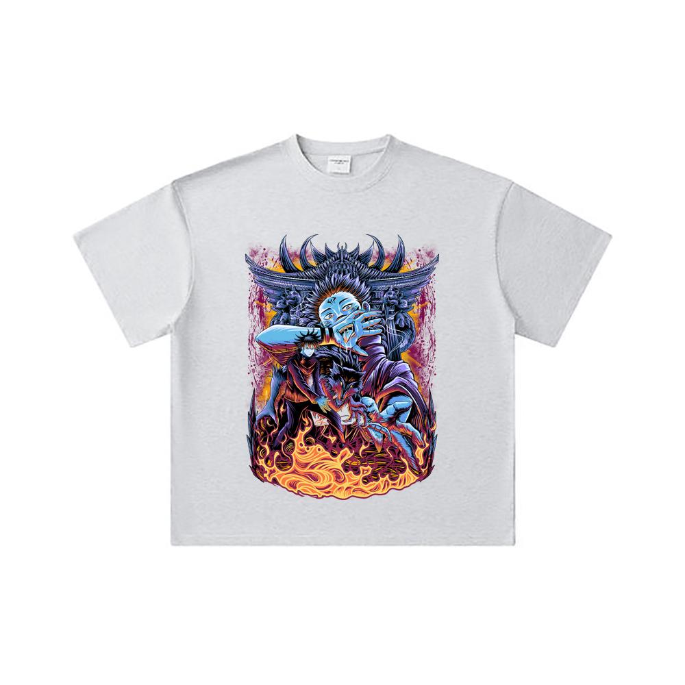 260 GSM Double Yarn 32 Count 100% Cotton Jujutsu Kaisen V8 Sukuna Print Unisex Heavy Cotton T Shirt