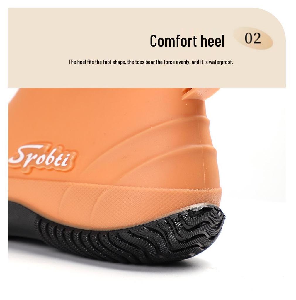 Women's Korean Style Non-slip Cotton Rain Boots - Short, Waterproof, Low-top, Fashionable with Thick Sole