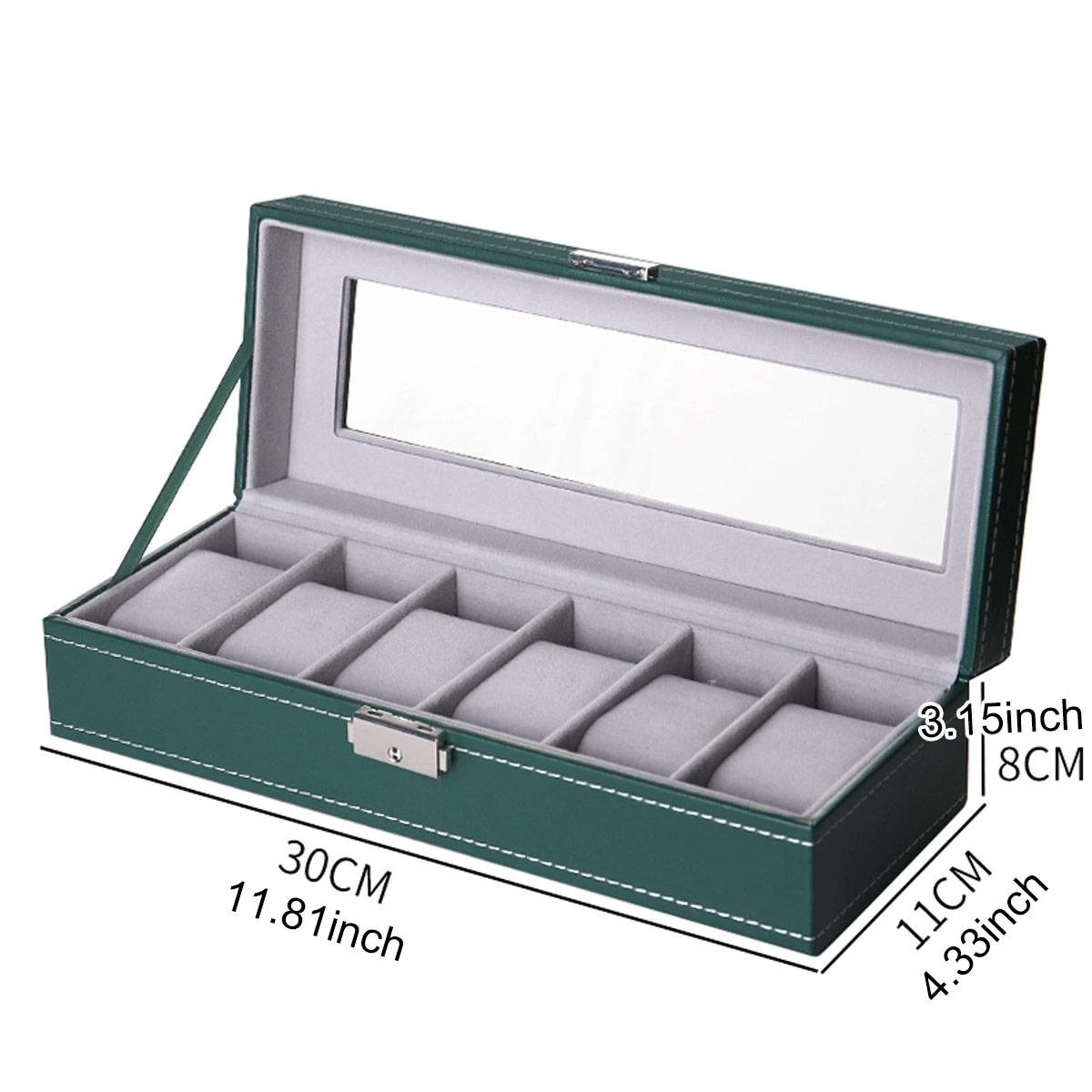 

1pc PU leather watch box with lock, large capacity watch storage box, watch display box, with transparent cover, velvet lining