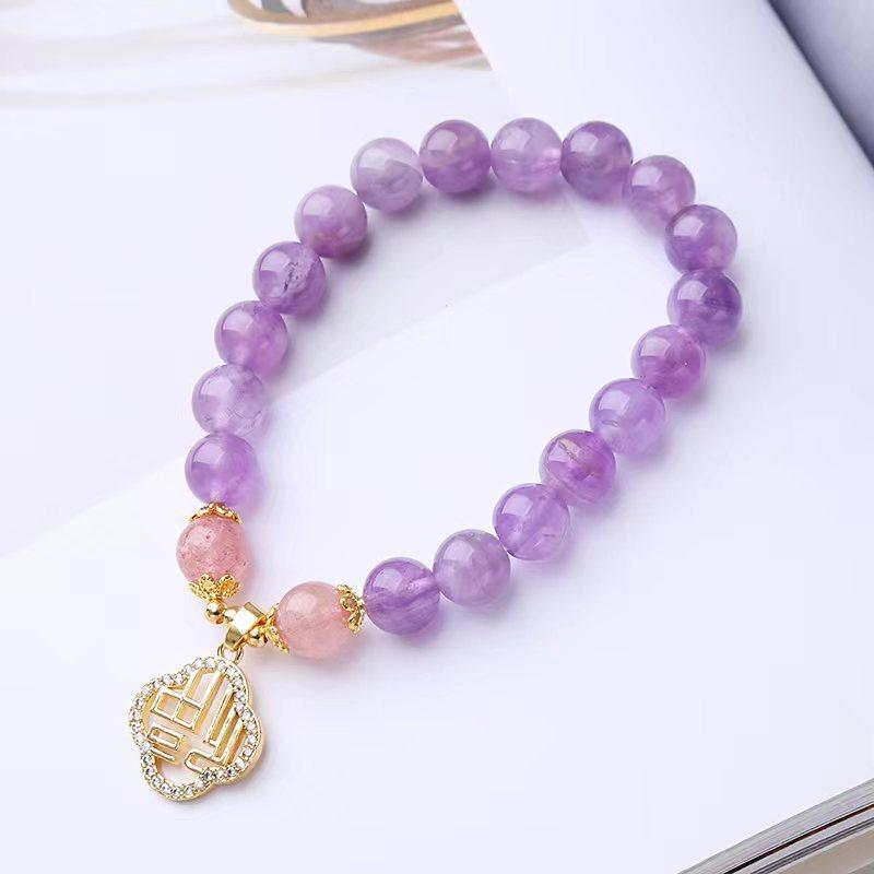 Natural Amethyst Bracelet Strawberry Crystal Bracelet Single Bangles Women Fashion Jewelry Accessories Gift