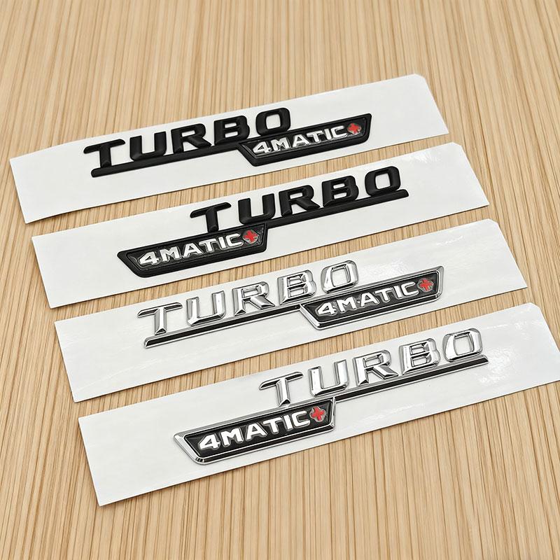 2pcs 3D ABS letters TURBO 4MATIC Plus Logo car bumper sticker side emblem badge for C117 W117 GLE53 GLA45 A45 A35 CLA35 CLA45