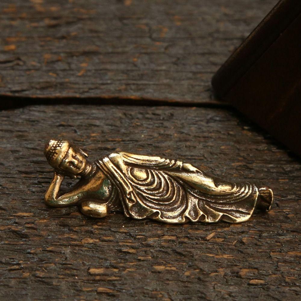 Pure Copper Shakyamuni Buddha Ornament Mini Brass Buddha Statue Lying Shakyamuni Miniatures Office