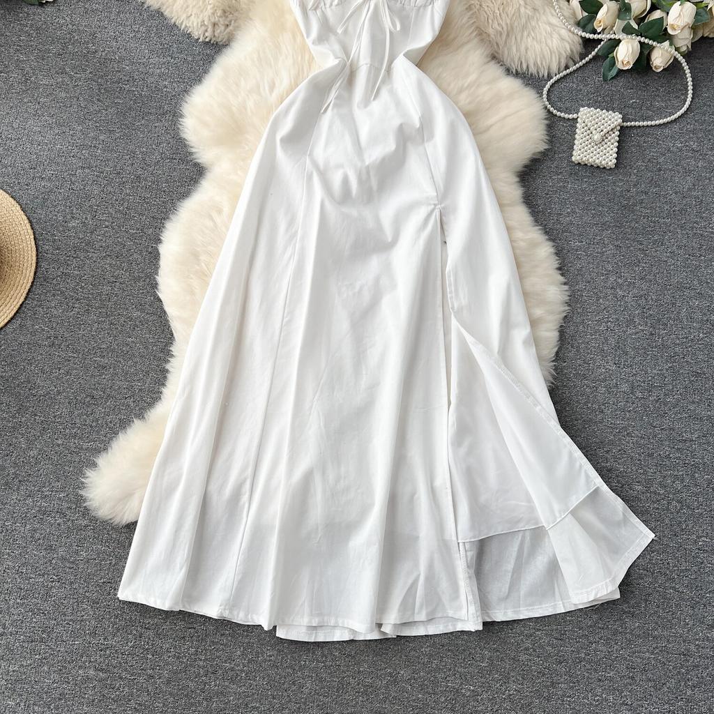 Scheming Hanging Neck Dress Sexy V-neck Slim fit Long over-the-Knee Split Suspender Dress Trip Shoot Holiday Sle Dress