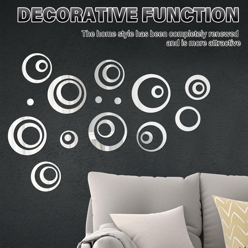 24 Pcs Circle Mirror Sticker DIY 3D Circular Mirror Wall Sticker Decorative Mirror Decal for Living Room Bedroom Home Decoration