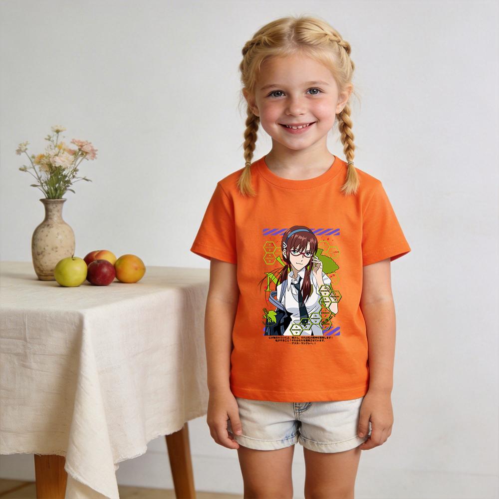 Evangelion Mary Makinami Anime Print Cotton T Shirt for Boys Girls Short Sleeve Summer Top Casual Soft Daily Wear