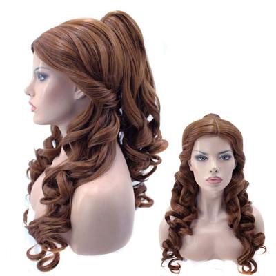 Monoii Peruca La Belle Cosplay Halloween A Bela e a Fera Peruca de Princesa Cabelo Longo Cacheado Fantasia d335