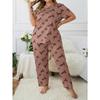 Plus Size 3XL 4XL 5XL Sleepwear Heart Letters Print 2 PCS Pajama Set Women's Casual Short-Sleeve Top and Pants Loungewear