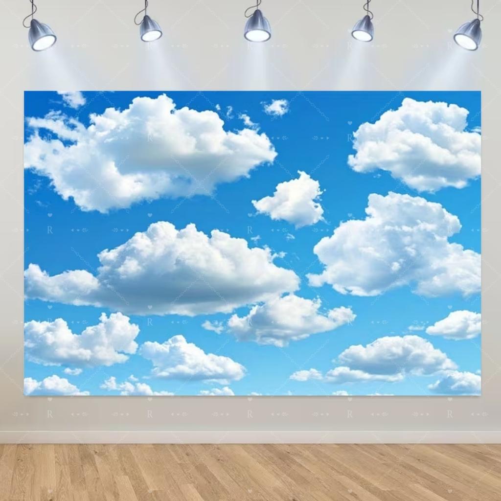 Blue Sky White Cloud Background Natural Landscape Home Party Decoration Backdrop Portrait Photography Banner Baby Shower Props
