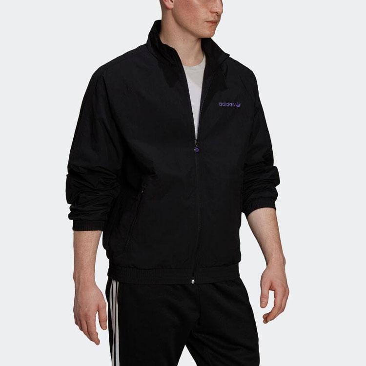 Adidas Originals Trefoil Print Letter Stand Collar Long Sleeve Jacket Men Outerwear Black HN0397