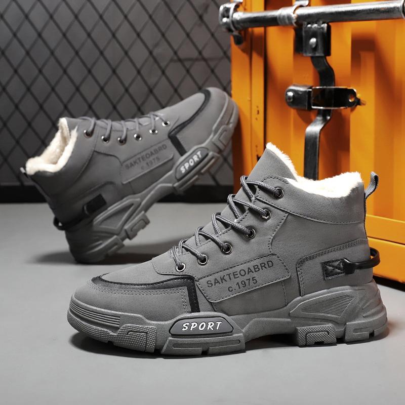 New Boots Men Winter Fashion Plush Shoes Snow Boots Male Casual Outdoor Sneakers Lace Up Warm Shoes Non Slip Ankle Boots Male