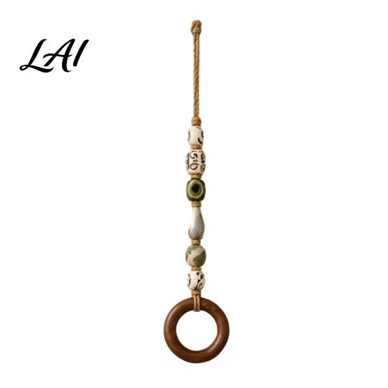 Portasciugamani in Legno Massello Appendiabiti Decorativo con Perline e Anello Boho Multicolore da Parete Organizzazione Casa Moderna Senza Foratura Portabiancheria da Fattoria