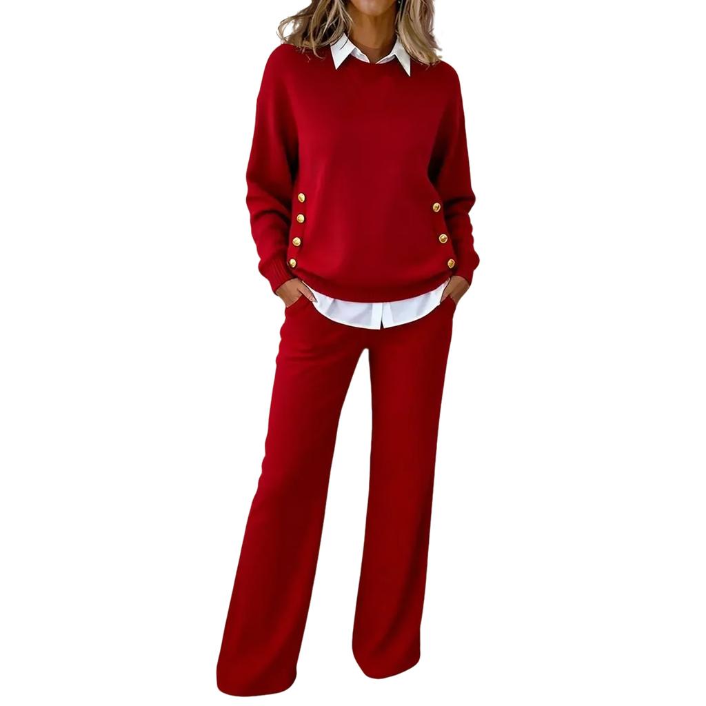 Women's Casual Fashion Button-Decorated Two-Piece Set