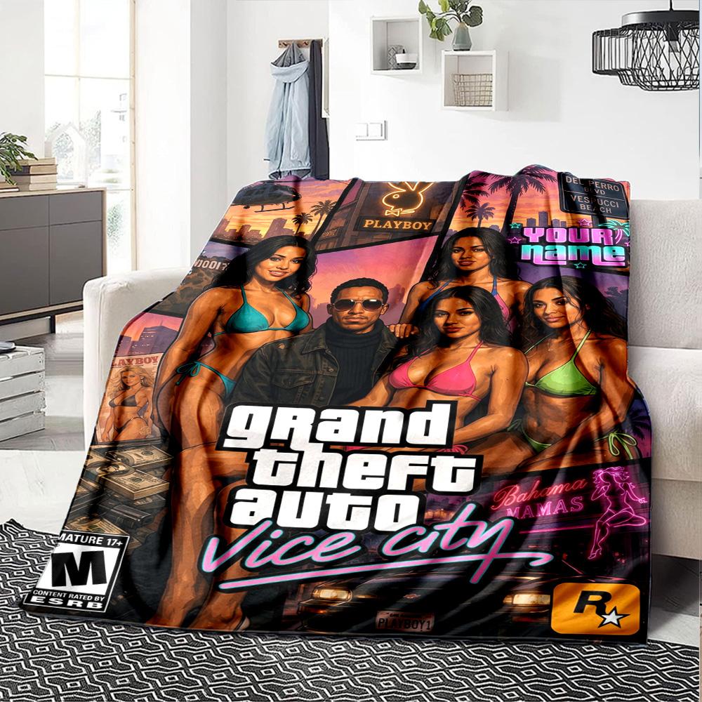 Grand Theft Auto Personalized Name Blanket Cozy Personalized Blanket Comfortable Great for Office Nap Office Chair Couch Four Seasons Multipurpose