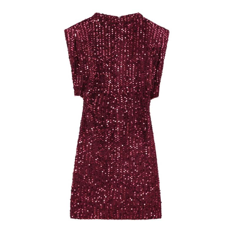 Vestito da festa in paillettes argento da donna, sexy, con scollo a V, maniche corte, mini aderente, abiti alla moda