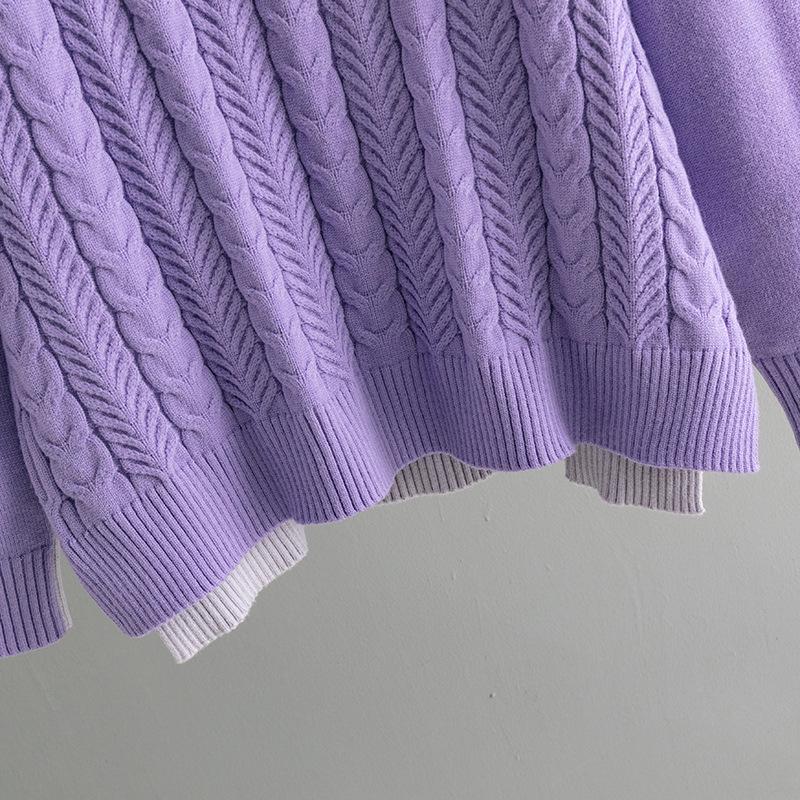 Two-Tone Jacquard Loose Slimming Long-Sleeve Knit Sweater, Autumn/Winter 2024