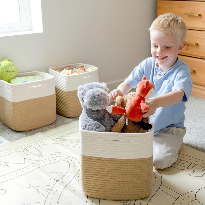 Pack Of 3 Cotton Fabric Baskets For Home Arrangement Great For Laundry Towels And Belongings P9YB