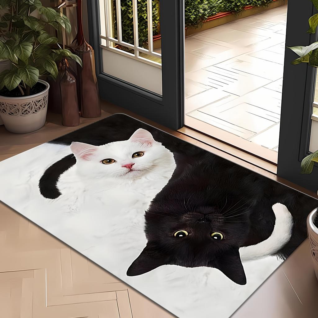 1Pcs Cute Cat Pattern Floor Mat Modern Kitchen Polyester Rug Non-Slip Colorful Indoor Carpet, For Home Bathroom Bedroom Living Room Decor