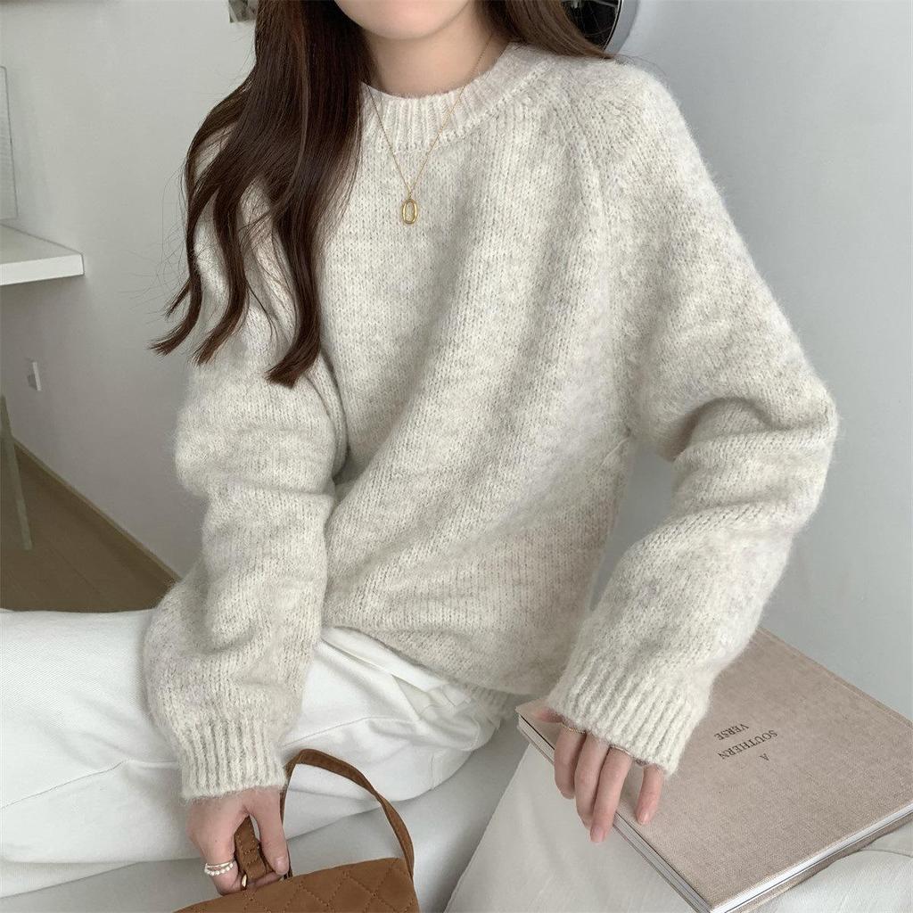2026 Spring-Autumn Women's Chic Knit Sweater - Soft, Thick Korean-Style Base Layer Top