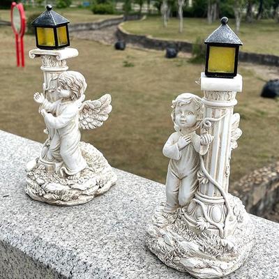 Solar Lamp European Roman Column Angel Sculpture Outdoor Garden Courtyard Home Decoration Resin Crafts