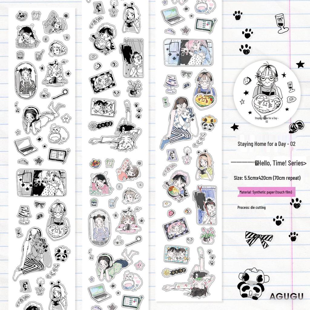 AGUGU Glitter Sand Adhesive Die-cut Tape & Cute Girly Paper Stickers Deco Roll