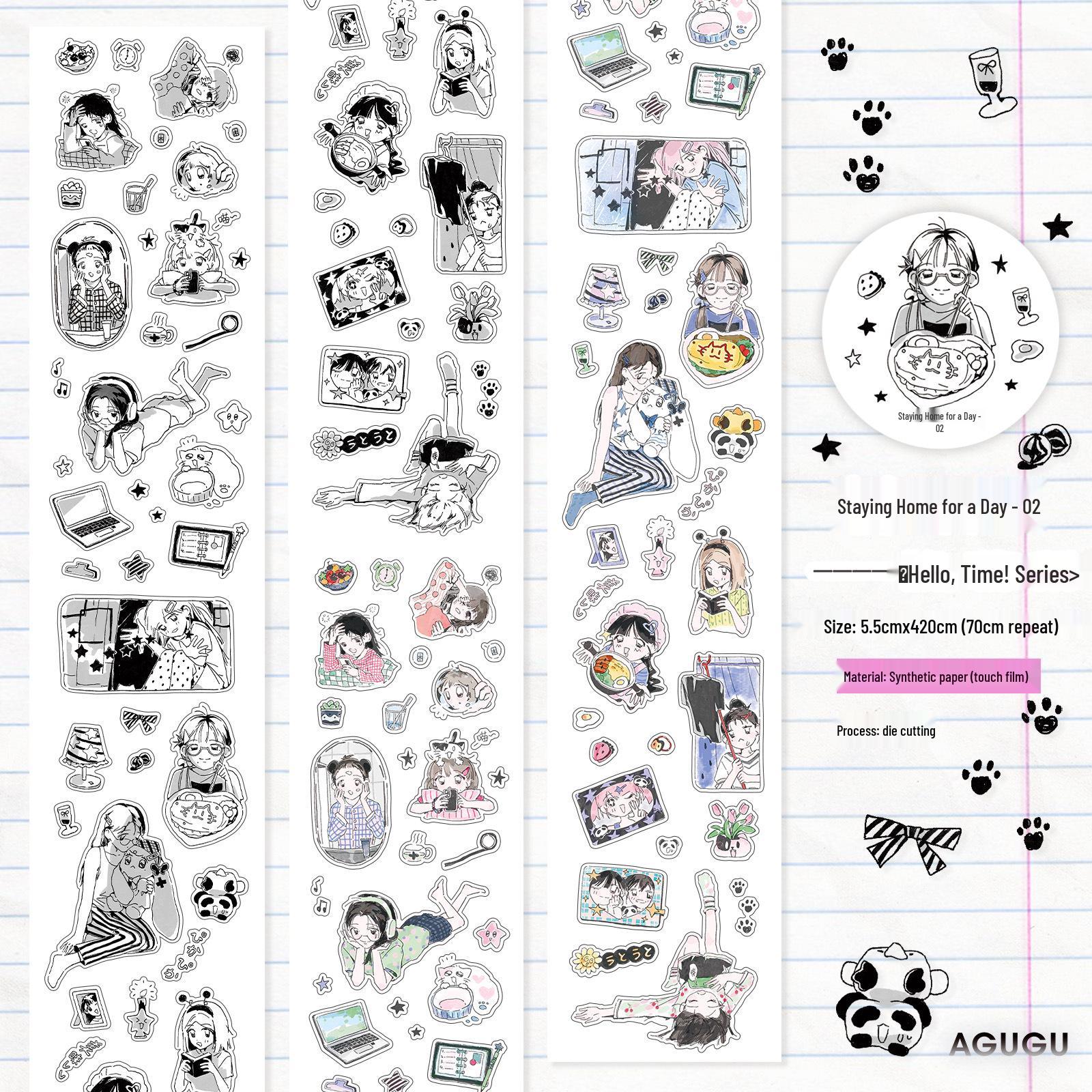 AGUGU Glitter Sand Adhesive Die-cut Tape & Cute Girly Paper Stickers Deco Roll