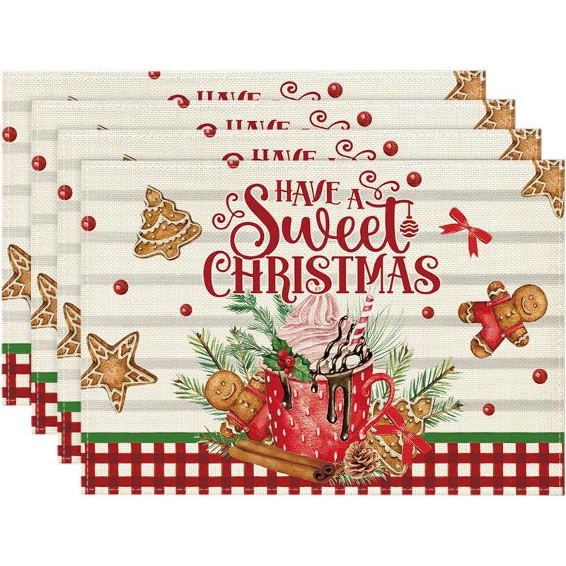 New Christmas Linen Square Placemat - Festive Party Tablecloth Decor, Beautify Coffee Table Mat.