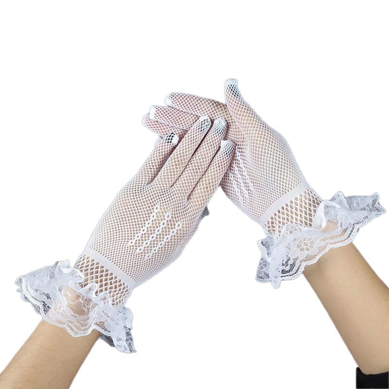 Elegant Women Ultra-Thin Summer Driving Cycling White Black Sunscreen Gloves Female Anti-UV Elasticity Lace Mesh Gloves