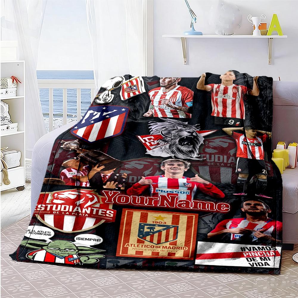 Atletico Madrid Customize Text Blanket Multi-purpose Personalized Blanket Ultra-Soft Versatile for Office Sofa Chair Couch Four Seasons Universal