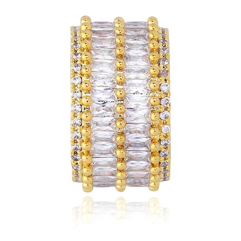 Double Row Bar Zircon Ring Hip Hop Style Unisex Finger Band Gold