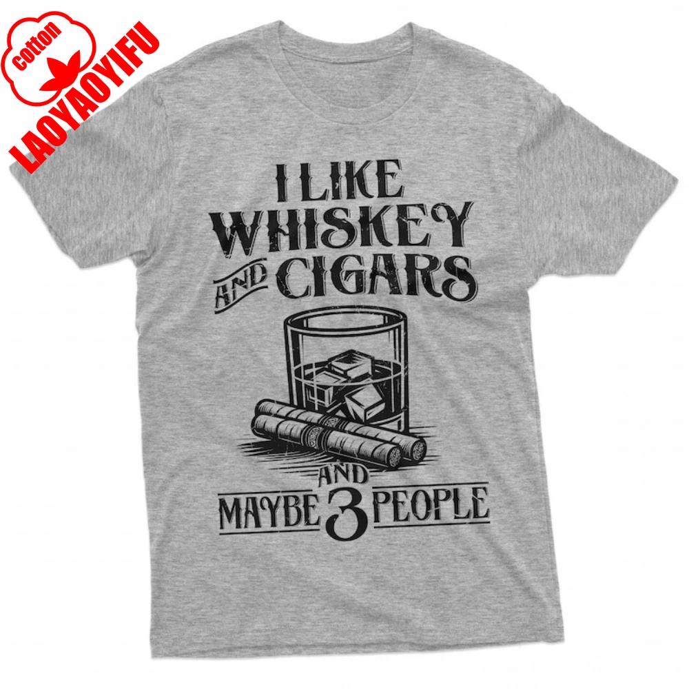 Unisexs Funny I Like Whiskey and Cigars Printed T Shirt Tops Interesting Whisky Cigar Graffiti Image Unisex High Quality Cotton Tee 4XL