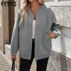 Women's Fashion Casual Solid Color Print Autumn Winter Long Sleeve V-Neck Jackets & Coats