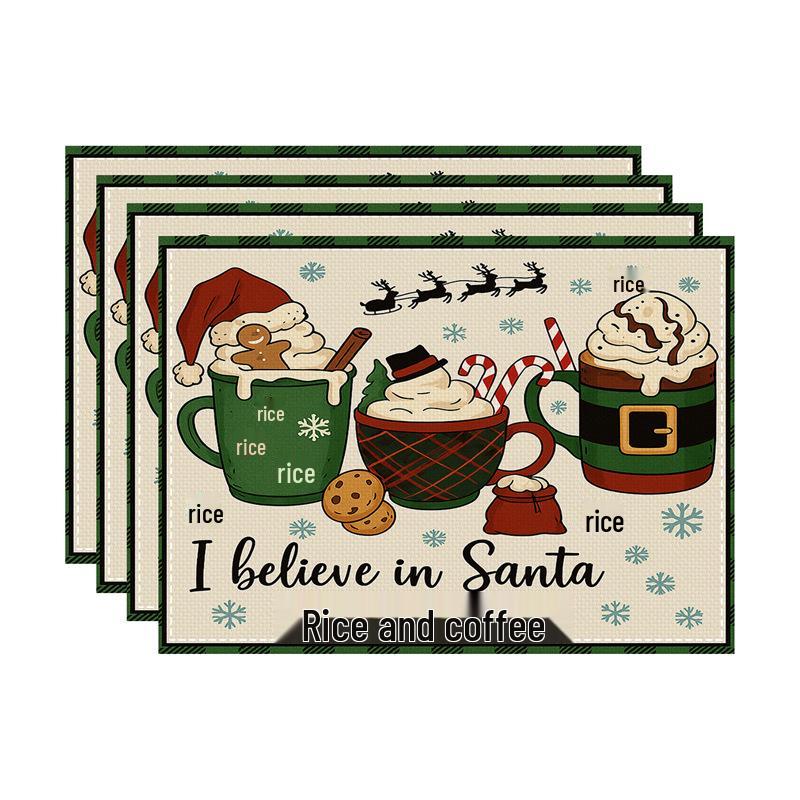 New Christmas Imitation Linen Texture Rectangular Placemat - Festive Table Mat Decoration